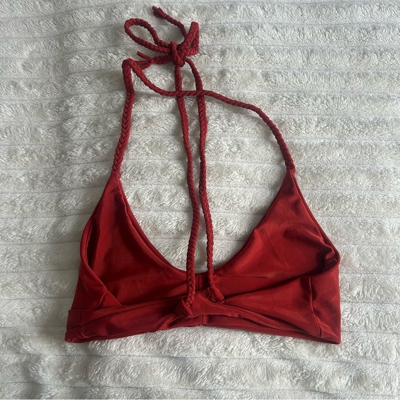 Womens Burnt Red Braided Halter Small Bikini Top - Picture 2 of 3